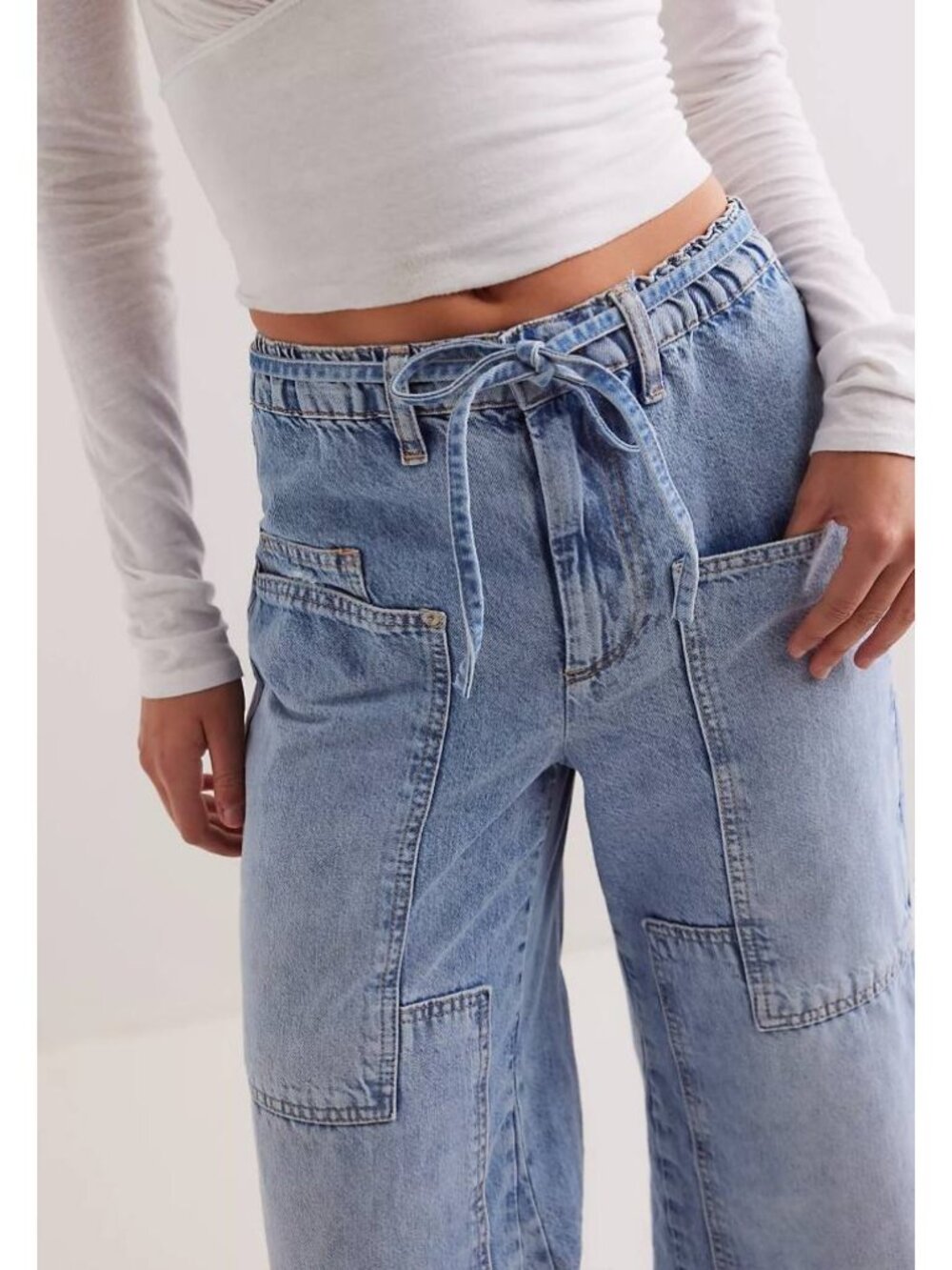 FREE PEOPLE WE THE FREE DRIZZLE CRVY OUTLAW WIDE LEG JEANS SZ S - Picture 3 of 15